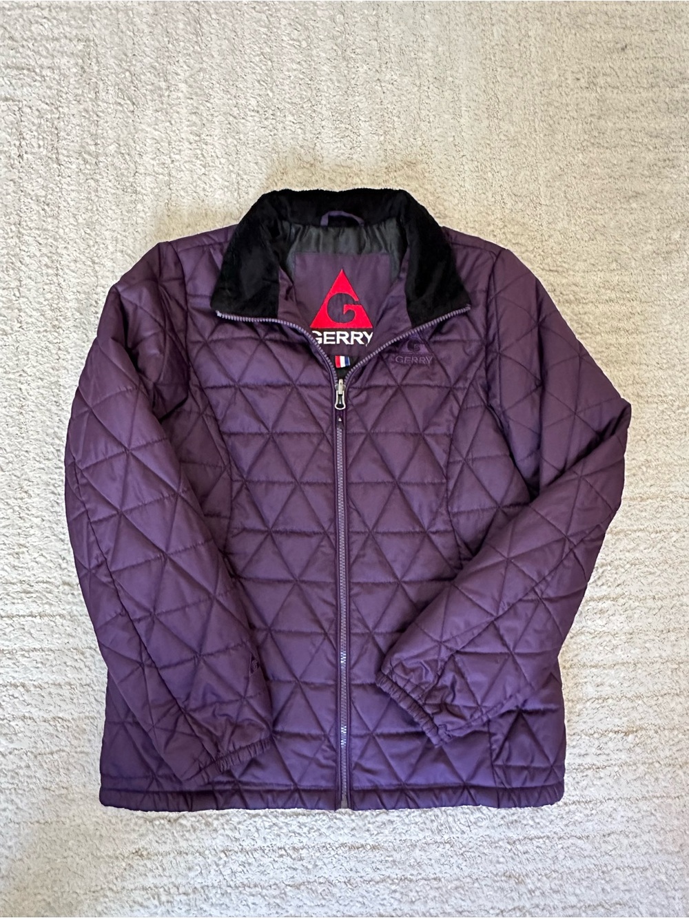 Gerry Weber Quilted Jacket in Deep Purple with Black Collar